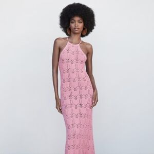Mango Crochet Long Halter Dress